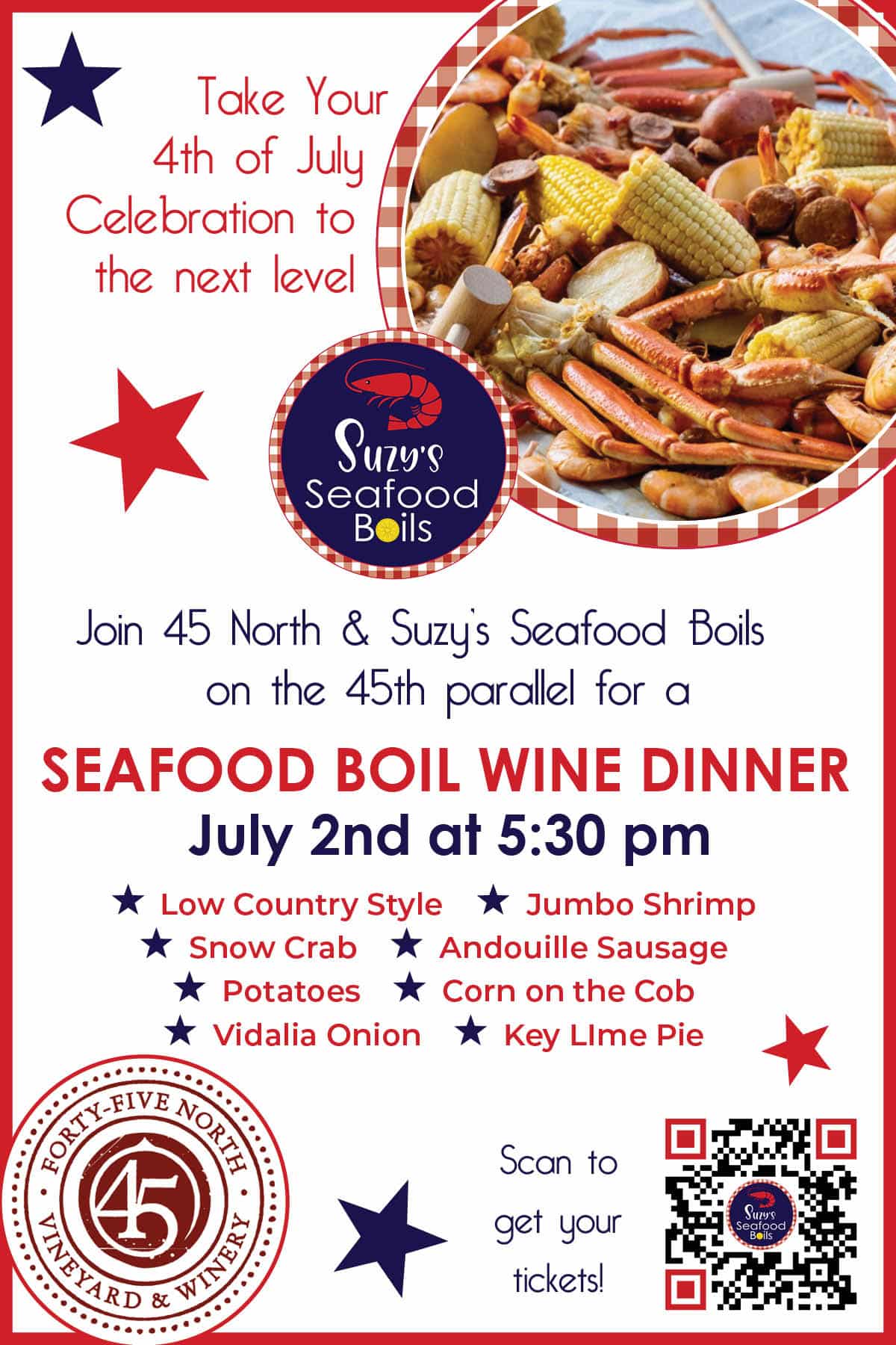 45 NOrth seafood boil wine dinner
